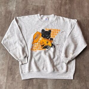 Vintage Perry Panthers Distressed JERZEES Crewneck Sweater Mens Large Gray